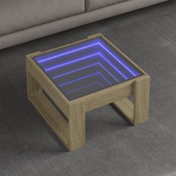 Gossi masuta de cafea cu led infinity, stejar sonoma, 50x53x30 cm