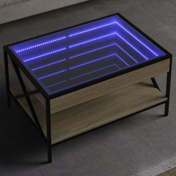 Gossi masuta de cafea cu led infinity, stejar sonoma, 70x50x38 cm