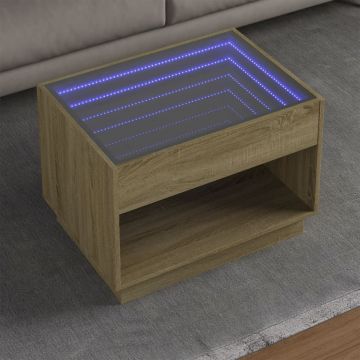 Gossi masuta de cafea cu led infinity, stejar sonoma, 70x50x50 cm