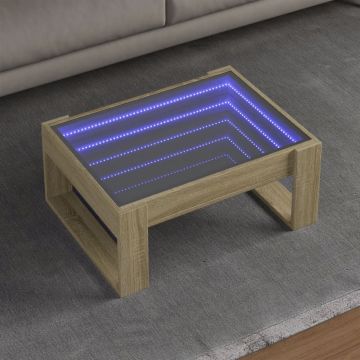 Gossi masuta de cafea cu led infinity, stejar sonoma, 70x53x30 cm