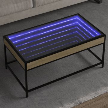 Gossi masuta de cafea cu led infinity, stejar sonoma, 90x50x41 cm