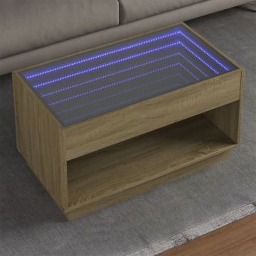 Gossi masuta de cafea cu led infinity, stejar sonoma, 90x50x50 cm