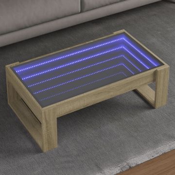 Gossi masuta de cafea cu led infinity, stejar sonoma, 90x53x30 cm
