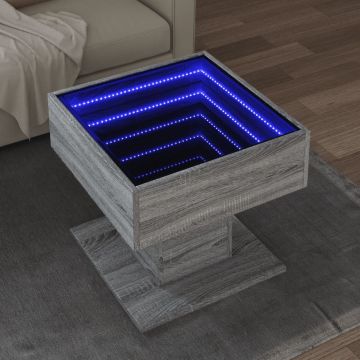 Gossi masuta de cafea cu led sonoma gri 50x50x45cm lemn prelucrat