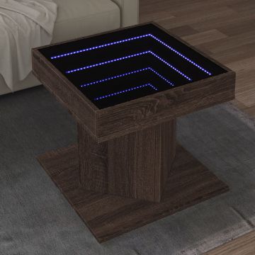Gossi masuta de cafea cu led stejar maro 50x50x45 cm lemn prelucrat