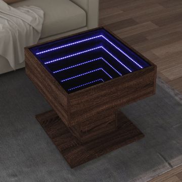 Gossi masuta de cafea cu led stejar maro 50x50x45 cm lemn prelucrat