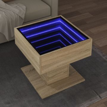 Gossi masuta de cafea cu led stejar sonoma 50x50x45 cm lemn prelucrat
