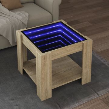 Gossi masuta de cafea cu led stejar sonoma 53x53x45 cm lemn prelucrat