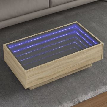 Gossi masuta de cafea cu led stejar sonoma 90x50x30 cm lemn prelucrat
