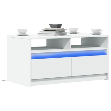 Gossi masuta de cafea cu lumini led, alb, lemn prelucrat