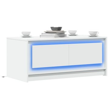Gossi masuta de cafea cu lumini led, alb, lemn prelucrat