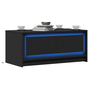 Gossi masuta de cafea cu lumini led, negru, lemn prelucrat