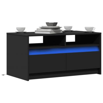 Gossi masuta de cafea cu lumini led, negru, lemn prelucrat