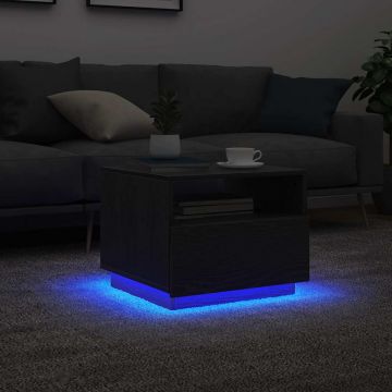 Gossi masuta de cafea cu lumini led stejar negru 50x49x40 cm