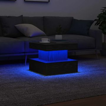 Gossi masuta de cafea cu lumini led stejar negru 50x50x40 cm