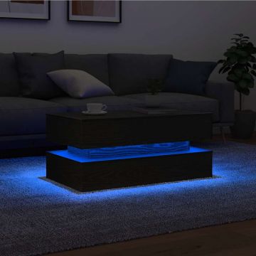 Gossi masuta de cafea cu lumini led stejar negru 90x50x40 cm