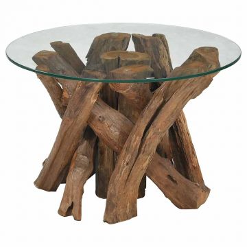 Gossi masuta de cafea, 60 cm, lemn masiv de tec erodat