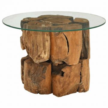 Gossi masuta de cafea, 60 cm, lemn masiv de tec erodat
