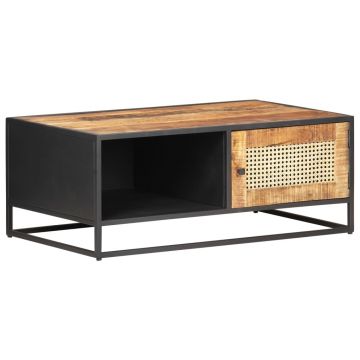 Gossi masuta de cafea, 90x50x35 cm, lemn mango nefinisat & trestie