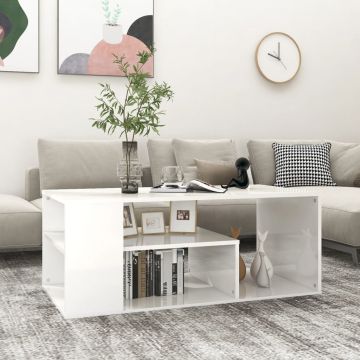 Gossi masuta de cafea, alb extralucios, 100x50x40 cm, lemn prelucrat