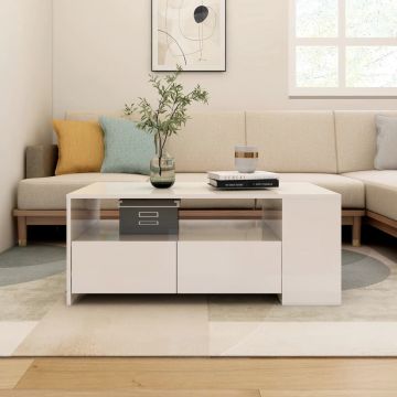 Gossi masuta de cafea, alb extralucios, 102x55x42 cm, lemn prelucrat