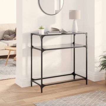 Gossi masuta de cafea, blat din sticla negra, 80x35x81 cm, otel