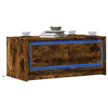 Gossi masuta de cafea cu lumini led, stejar fumuriu, lemn prelucrat