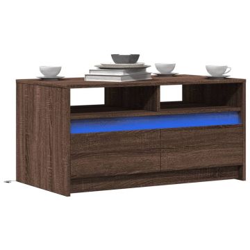 Gossi masuta de cafea cu lumini led, stejar maro, lemn prelucrat