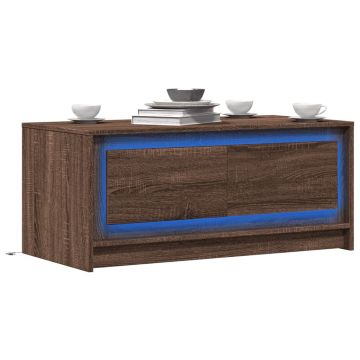 Gossi masuta de cafea cu lumini led, stejar maro, lemn prelucrat