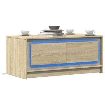 Gossi masuta de cafea cu lumini led, stejar sonoma, lemn prelucrat
