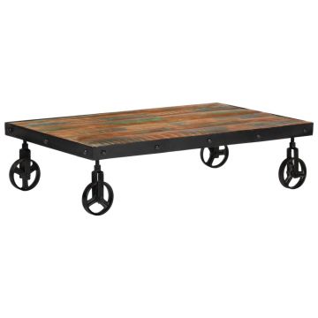 Gossi masuta de cafea cu roti, 100x60x26 cm, lemn masiv reciclat
