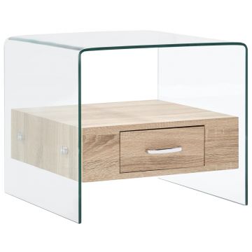 Gossi masuta de cafea cu sertar, 50x50x45 cm, sticla securizata