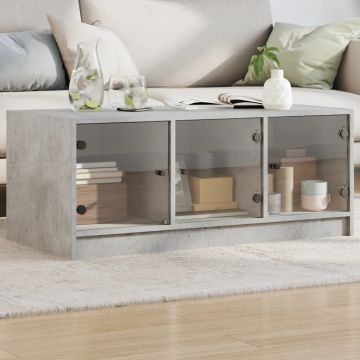 Gossi masuta de cafea cu usi din sticla, gri beton, 102x50x42 cm