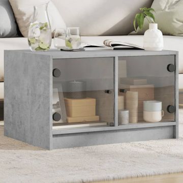 Gossi masuta de cafea cu usi din sticla, gri beton, 68x50x42 cm