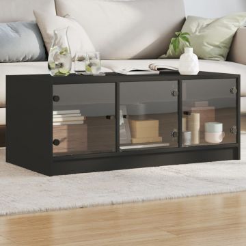 Gossi masuta de cafea cu usi din sticla, negru, 102x50x42 cm