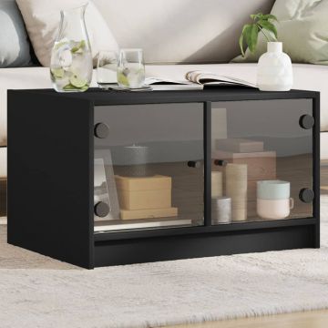 Gossi masuta de cafea cu usi din sticla, negru, 68x50x42 cm