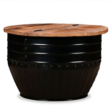 Gossi masuta de cafea in forma de butoi negru lemn masiv reciclat