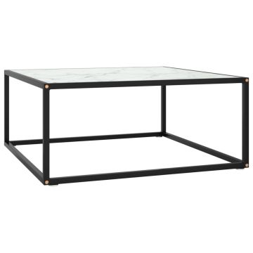 Gossi masuta de cafea, neagra cu sticla alba marmorata, 80x80x35 cm