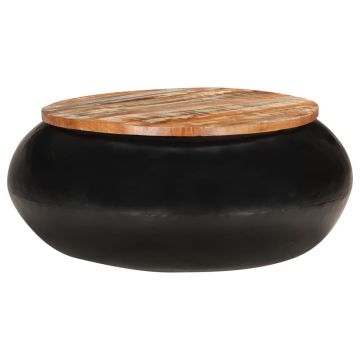 Gossi masuta de cafea, negru, 68x68x30 cm, lemn masiv reciclat