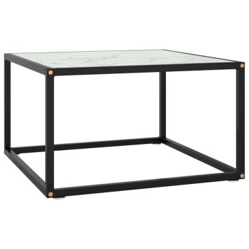 Gossi masuta de cafea, negru cu sticla alba marmorata, 60x60x35 cm