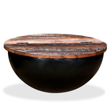 Gossi masuta de cafea, negru, lemn masiv reciclat, forma bol
