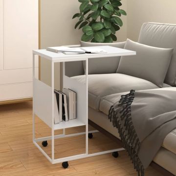 Gossi masuta laterala cu roti, alb/maro, 55x36x63,5 cm lemn prelucrat
