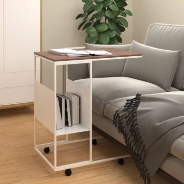 Gossi masuta laterala cu roti, alb/maro, 55x36x63,5 cm lemn prelucrat