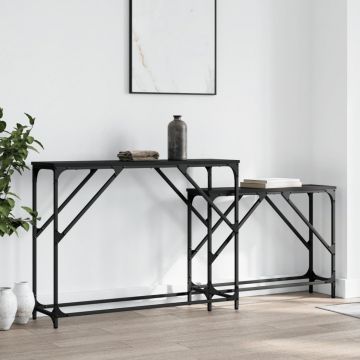 Gossi masute console suprapuse, 2 buc., negru, lemn prelucrat