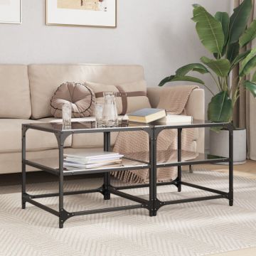Gossi masute de cafea, blat din sticla negra, 2 buc. 50x50x45 cm otel