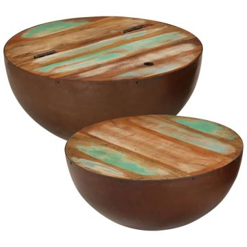 Gossi masute de cafea forma de bol, 2 buc., lemn masiv reciclat