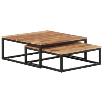 Gossi masute de cafea suprapuse, 2 buc., lemn masiv de acacia