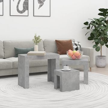 Gossi masute de cafea suprapuse, 3 buc., gri beton, lemn prelucrat