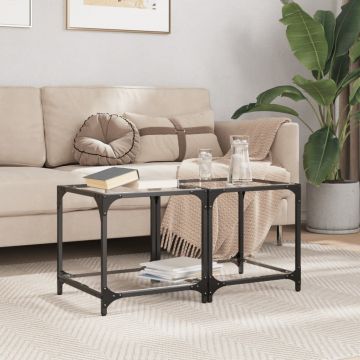 Gossi mese cafea blat din sticla transparenta 2 buc. 40x40x40 cm otel