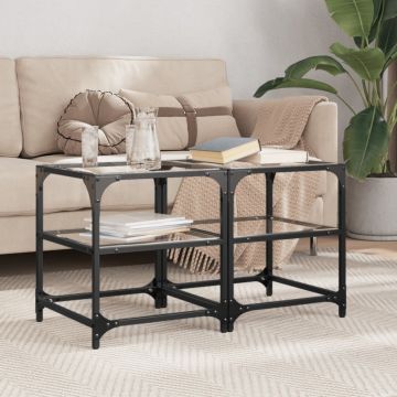 Gossi mese cafea blat din sticla transparenta 2 buc. 40x40x45 cm otel